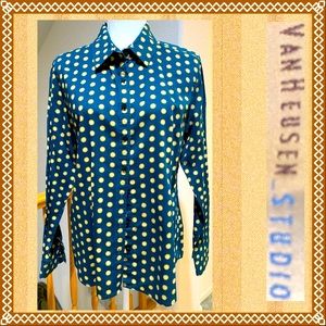 “Van Heusen Studio”Dark Green/Cream Polkadot Slim Fit Long Sleeves Women shirt.